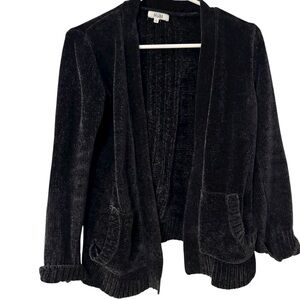Mudd Y2K Women's Black Velvet Velour Long Sleeve Open Front Cardigan Jacket